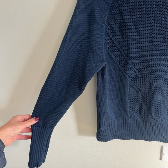 Athleta Cortina Knit Navy Blue Crew Neck Sweater Yoga Wool Cable Knit Active - Picture 8 of 10